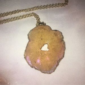 Gold Pink Yellow Orange Peach Geode Necklace 🍑
